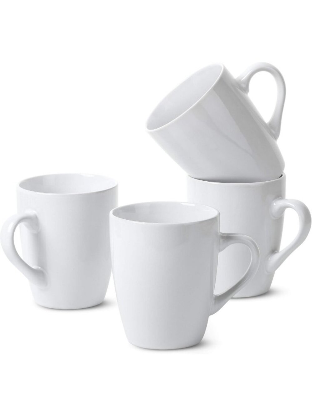 Set of 4 White Ceramic Coffee Mugs, 12oz Porcelain Cups for Home & Office